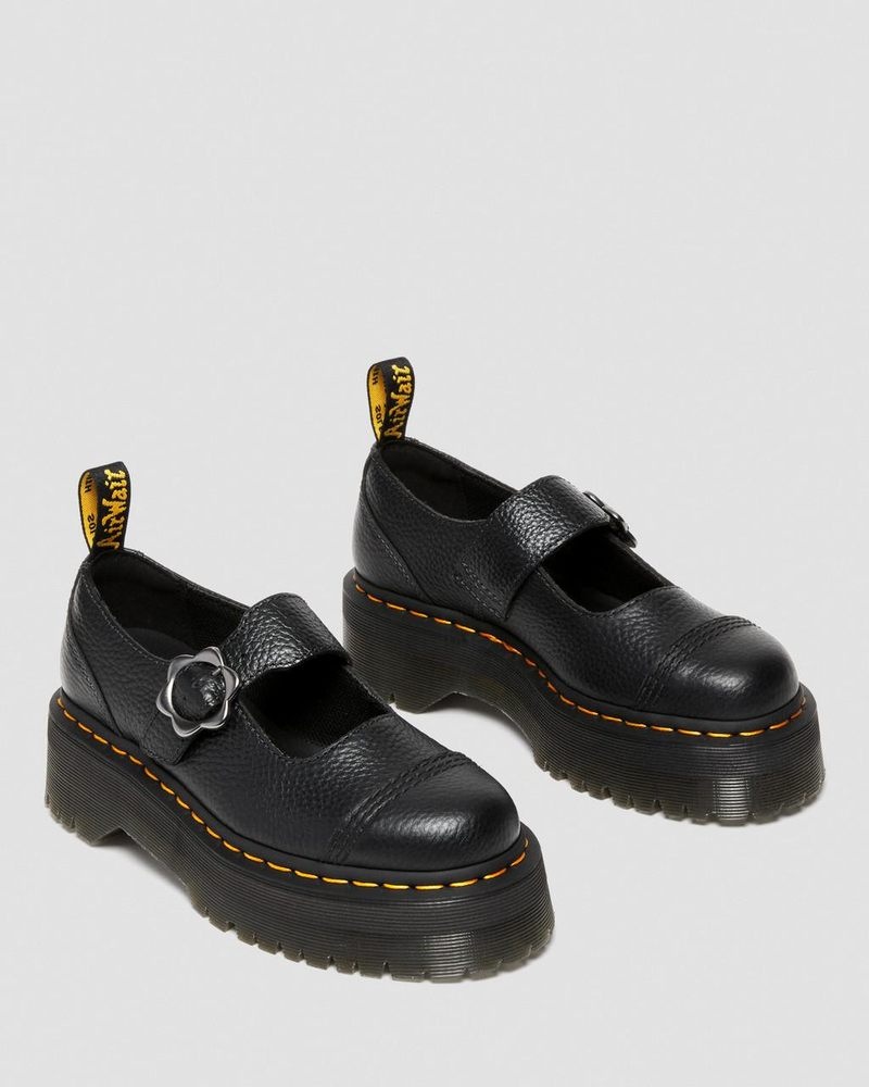 Dr Martin Martens Addina Flower Buckle Leather Platform Shoes (Milled Nappa) Platforms Shoes Black | TK24-B0IV