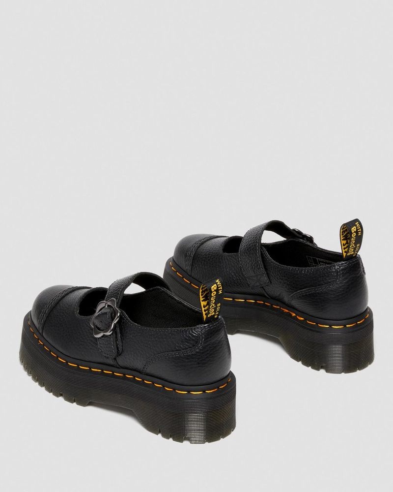 Dr Martin Martens Addina Flower Buckle Leather Platform Shoes (Milled Nappa) Platforms Shoes Black | TK24-B0IV