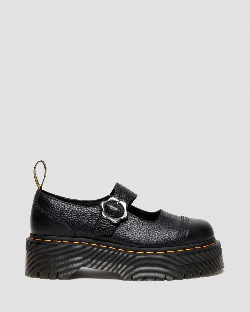 Dr Martin Martens Addina Flower Buckle Leather Platform Shoes (Milled Nappa) Platforms Shoes Black | TK24-B0IV