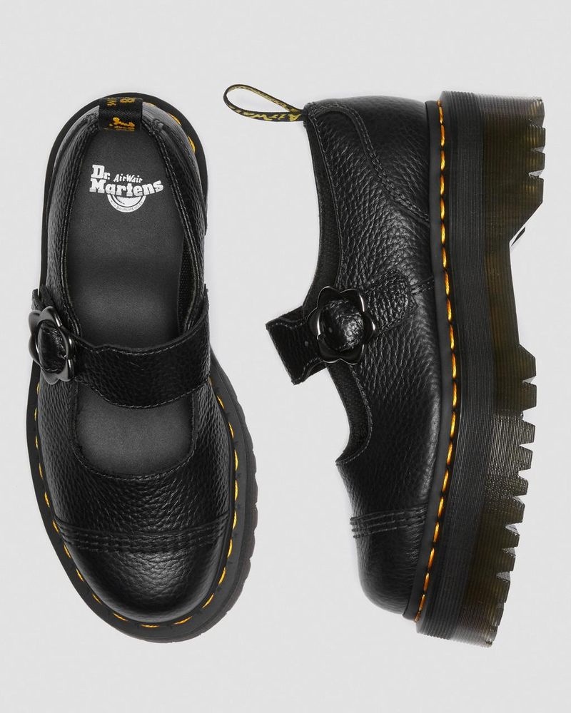 Dr Martin Martens Addina Flower Buckle Leather Platform Shoes (Milled Nappa) Platforms Shoes Black | TK24-B0IV