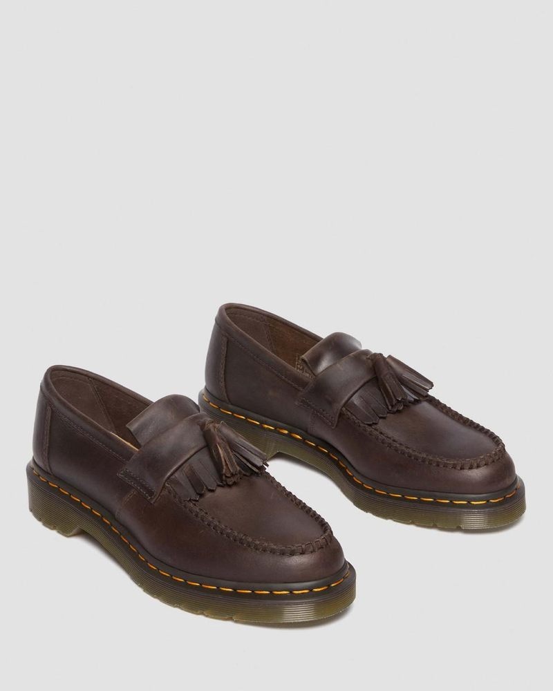 Dr Martin Martens Adrian Crazy Horse Leather Tassel Loafers (Crazy Horse) Shoes Dark Brown | LS89-B0UV