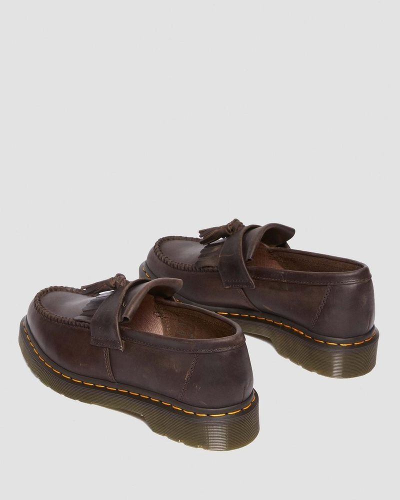 Dr Martin Martens Adrian Crazy Horse Leather Tassel Loafers (Crazy Horse) Shoes Dark Brown | LS89-B0UV