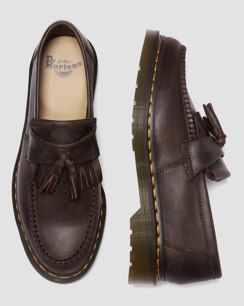 Dr Martin Martens Adrian Crazy Horse Leather Tassel Loafers (Crazy Horse) Shoes Dark Brown | LS89-B0UV