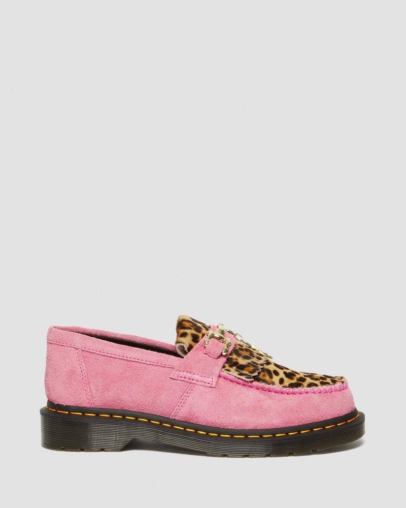 Dr Martin Martens Adrian Hair-On Leopard Snaffle Loafers (Hair On+Desert Oasis Suede) Shoes Fondant Pink / Leopard | HG07-M4XW