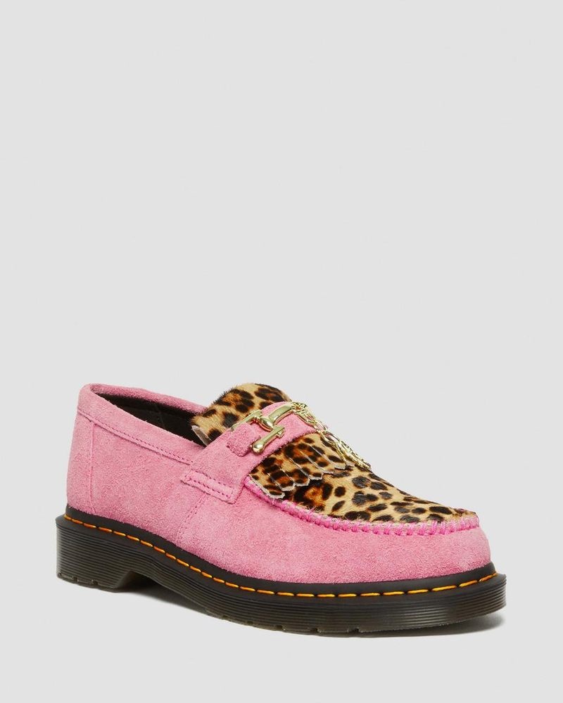 Dr Martin Martens Adrian Hair-On Leopard Snaffle Loafers (Hair On+Desert Oasis Suede) Shoes Fondant Pink / Leopard | HG07-M4XW