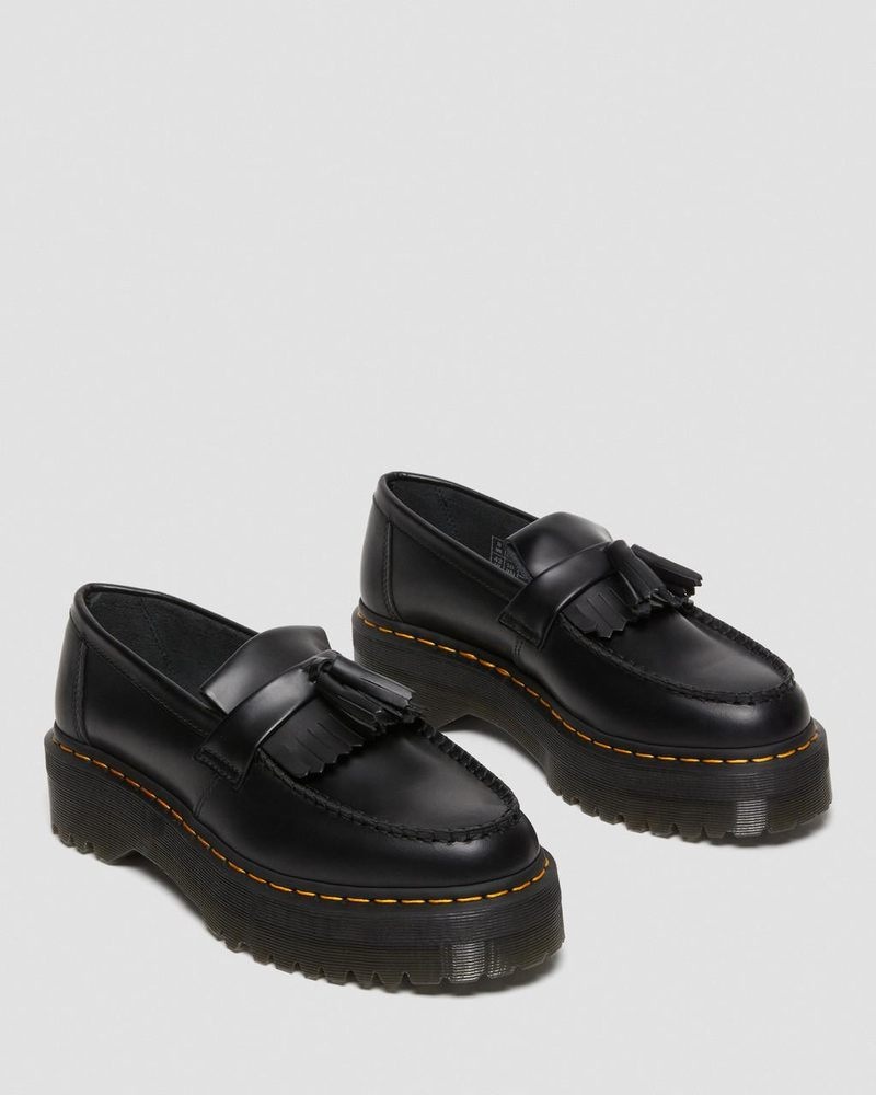 Dr Martin Martens Adrian Leather Platform Tassel Loafers (Smooth Leather) Platforms Shoes Black | DQ67-O9NA