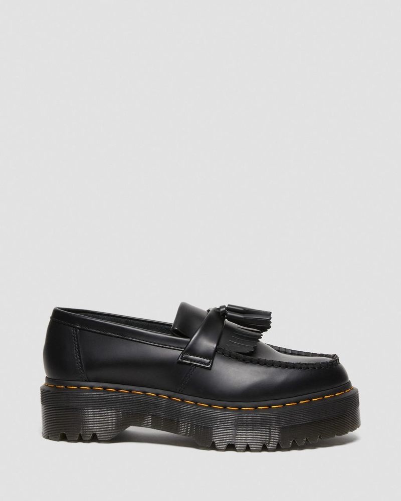 Dr Martin Martens Adrian Leather Platform Tassel Loafers (Smooth Leather) Platforms Shoes Black | DQ67-O9NA