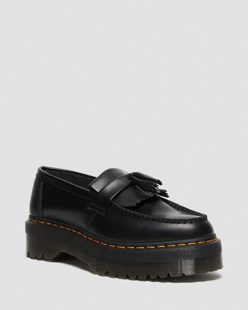 Dr Martin Martens Adrian Leather Platform Tassel Loafers (Smooth Leather) Platforms Shoes Black | DQ67-O9NA