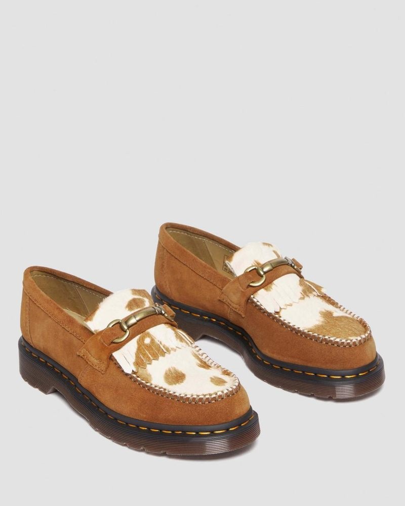 Dr Martin Martens Adrian Snaffle Hair-On Cow Print Kiltie Loafers (Repello Calf Suede + Hair On) Shoes Pecan Brown/JERSEY COW PRINT | CD27-S1MS