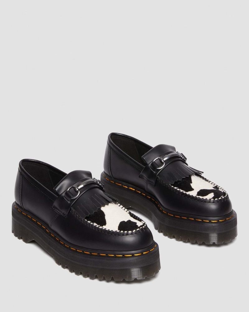 Dr Martin Martens Adrian Snaffle Hair On & Leather Cow Print Kiltie Loafers (Smooth+Hair On) Platforms BLACK/COW PRINT | OO79-C8OQ