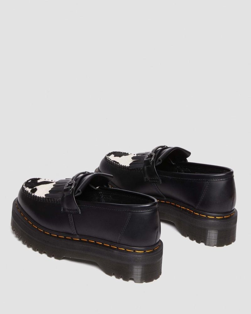 Dr Martin Martens Adrian Snaffle Hair On & Leather Cow Print Kiltie Loafers (Smooth+Hair On) Platforms BLACK/COW PRINT | OO79-C8OQ