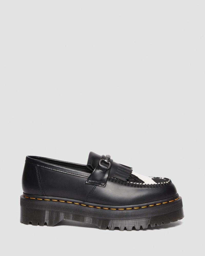 Dr Martin Martens Adrian Snaffle Hair On & Leather Cow Print Kiltie Loafers (Smooth+Hair On) Platforms BLACK/COW PRINT | OO79-C8OQ