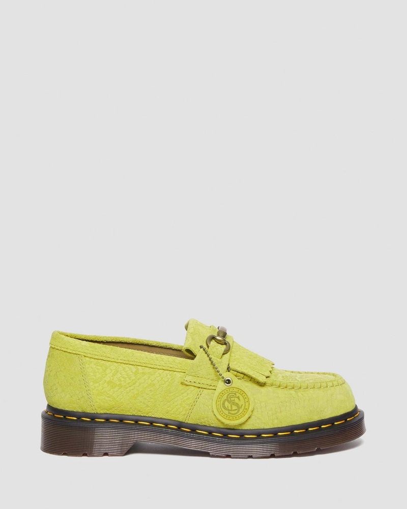 Dr Martin Martens Adrian Snaffle Repello Emboss Suede Kiltie Loafers (Repello Calf Suede Python Emboss) Shoes Moss Green | XF15-W5EZ