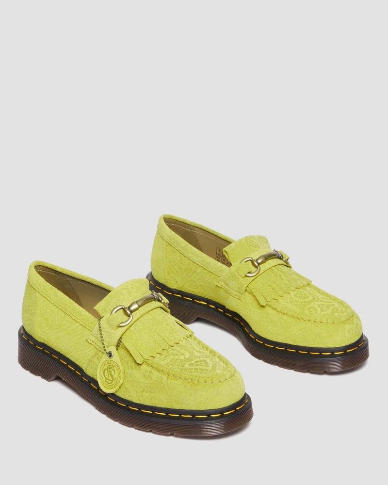 Dr Martin Martens Adrian Snaffle Repello Emboss Suede Kiltie Loafers (Repello Calf Suede Python Emboss) Shoes Moss Green | RF78-P8UZ