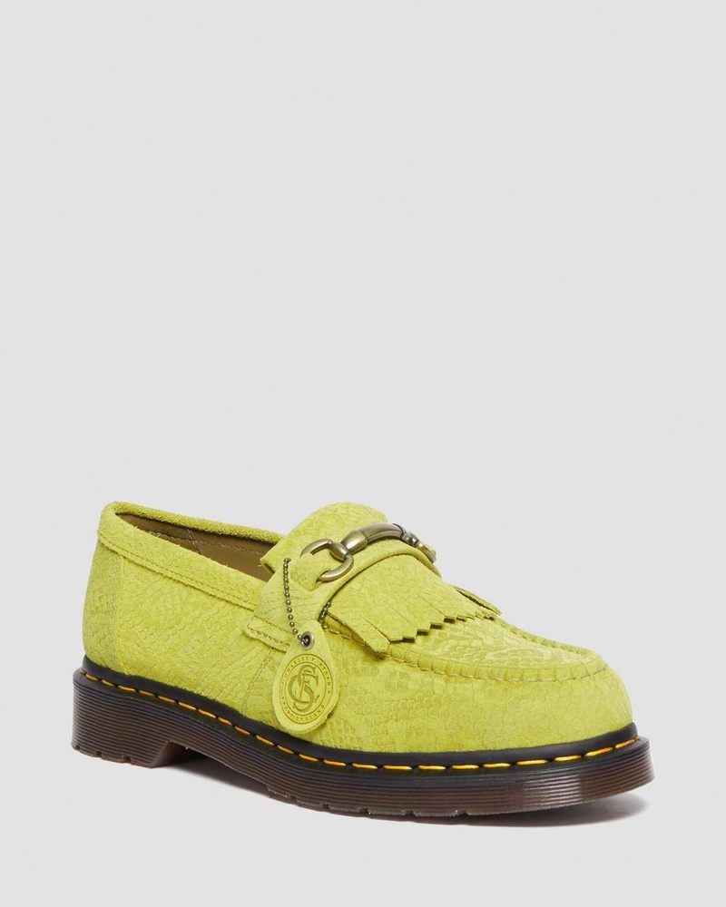 Dr Martin Martens Adrian Snaffle Repello Emboss Suede Kiltie Loafers (Repello Calf Suede Python Emboss) Shoes Moss Green | RF78-P8UZ