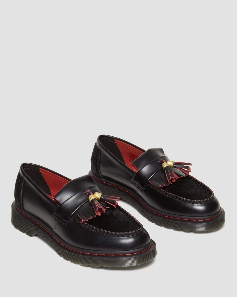 Dr Martin Martens Adrian Year of the Dragon Hair-On Tassel Loafers (Smooth Slice+Hair On) Shoes Black / Red / Black | WN95-X4PL