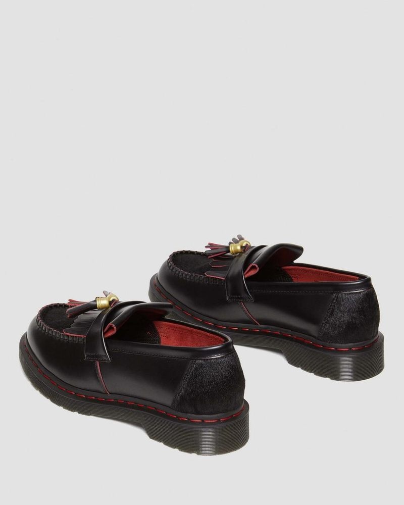 Dr Martin Martens Adrian Year of the Dragon Hair-On Tassel Loafers (Smooth Slice+Hair On) Shoes Black / Red / Black | WN95-X4PL