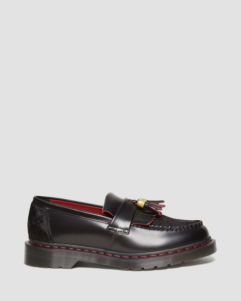 Dr Martin Martens Adrian Year of the Dragon Hair-On Tassel Loafers (Smooth Slice+Hair On) Shoes Black / Red / Black | WN95-X4PL