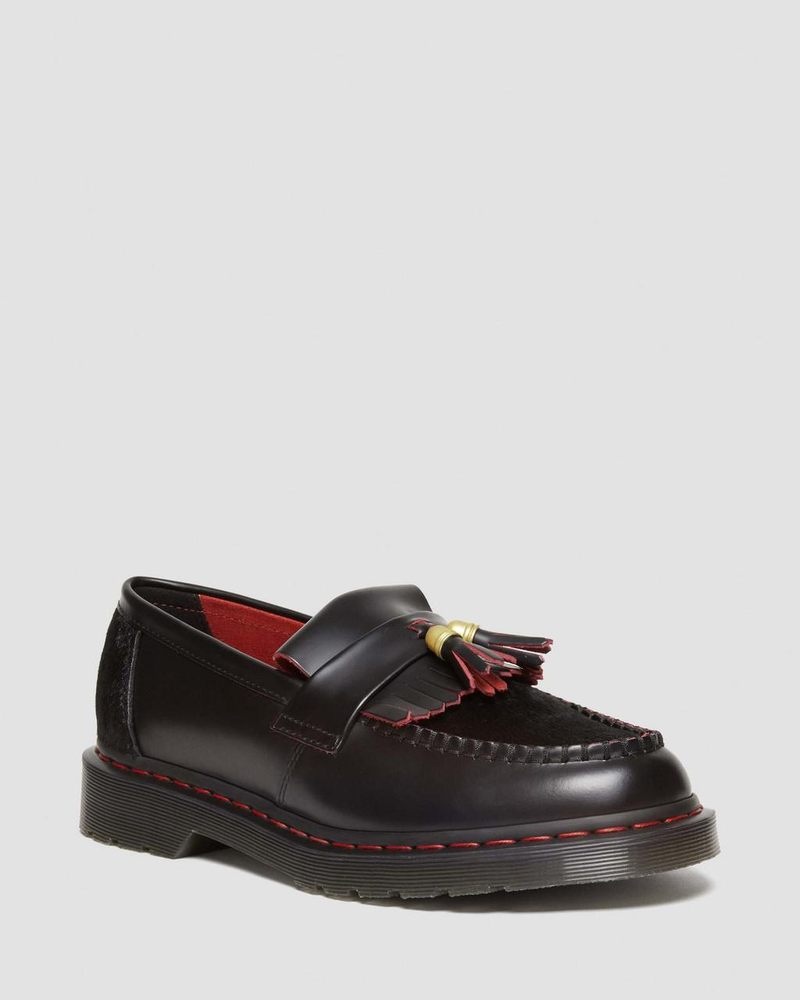 Dr Martin Martens Adrian Year of the Dragon Hair-On Tassel Loafers (Smooth Slice+Hair On) Shoes Black / Red / Black | WN95-X4PL