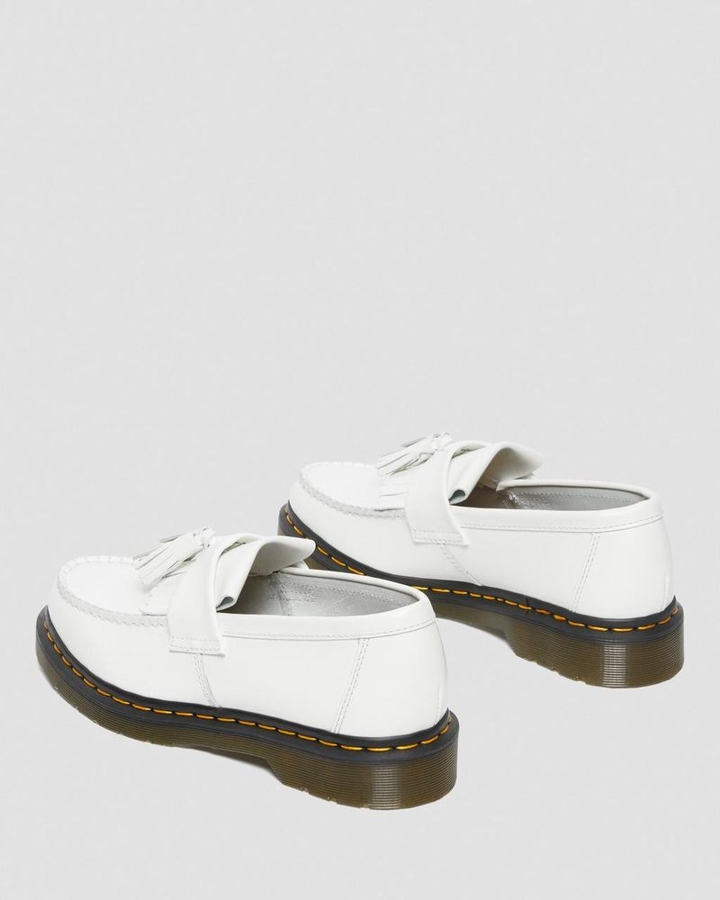 Dr Martin Martens Adrian Yellow Stitch Leather Tassel Loafers (Smooth Leather) Shoes White | YA46-Q7GM