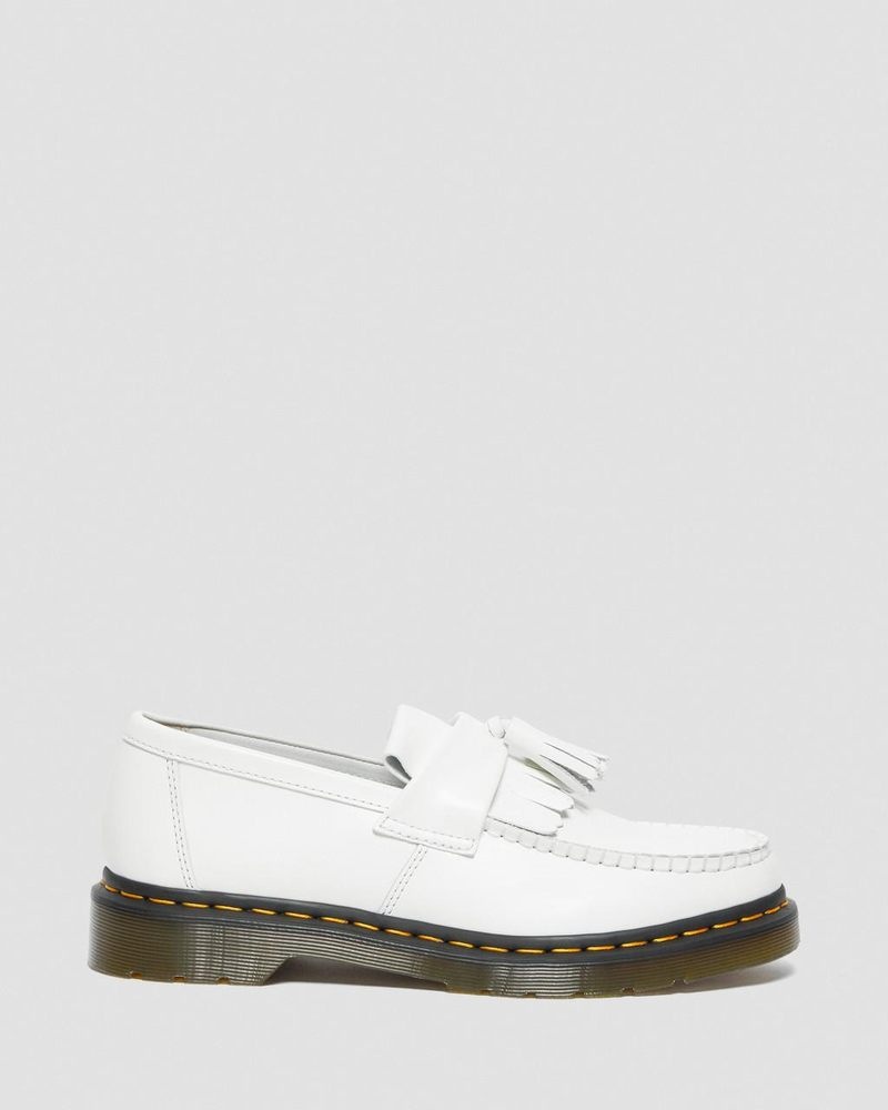 Dr Martin Martens Adrian Yellow Stitch Leather Tassel Loafers (Smooth Leather) Shoes White | YA46-Q7GM