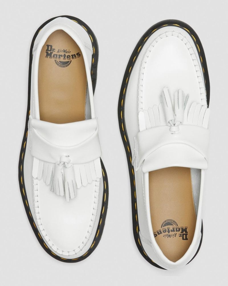 Dr Martin Martens Adrian Yellow Stitch Leather Tassel Loafers (Smooth Leather) Shoes White | YA46-Q7GM