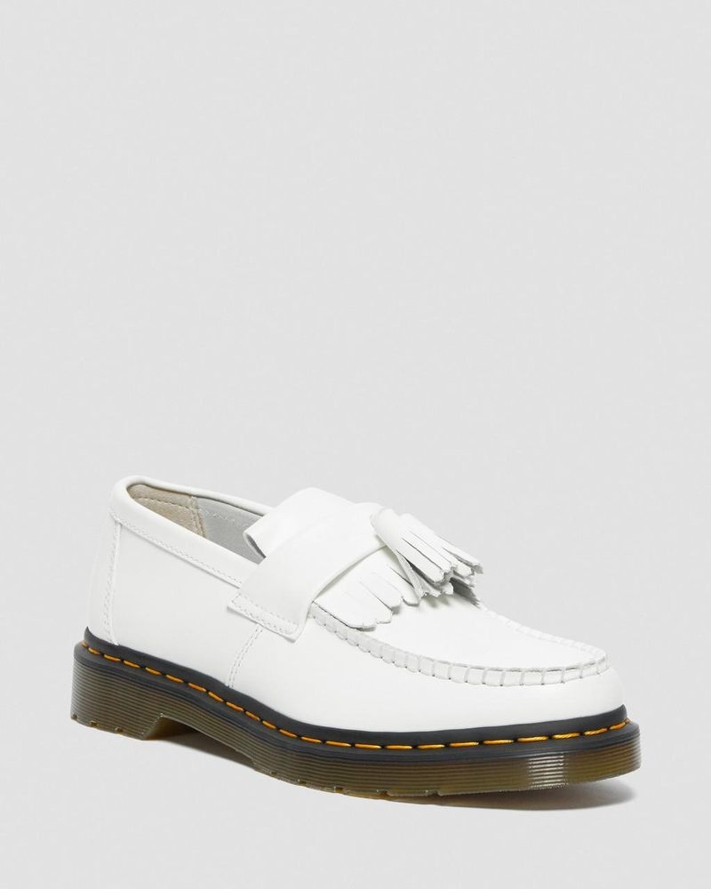 Dr Martin Martens Adrian Yellow Stitch Leather Tassel Loafers (Smooth Leather) Shoes White | YA46-Q7GM