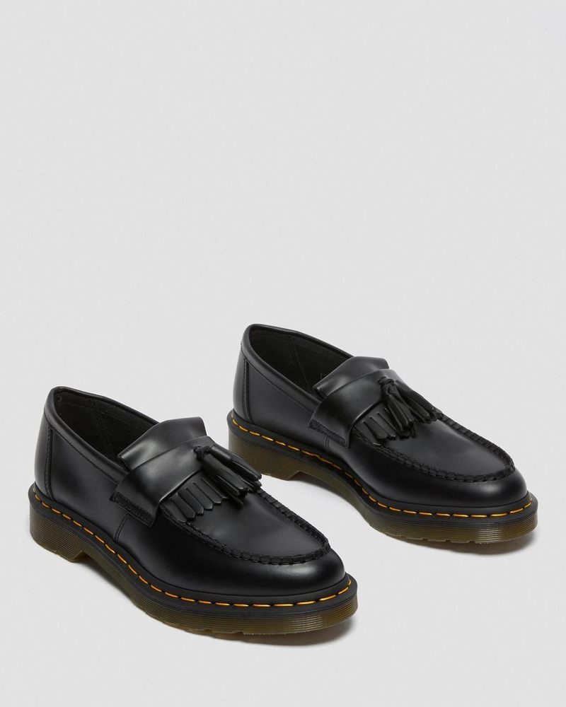 Dr Martin Martens Adrian Yellow Stitch Leather Tassel Loafers (Smooth Leather) Shoes Black | BG15-W0YE