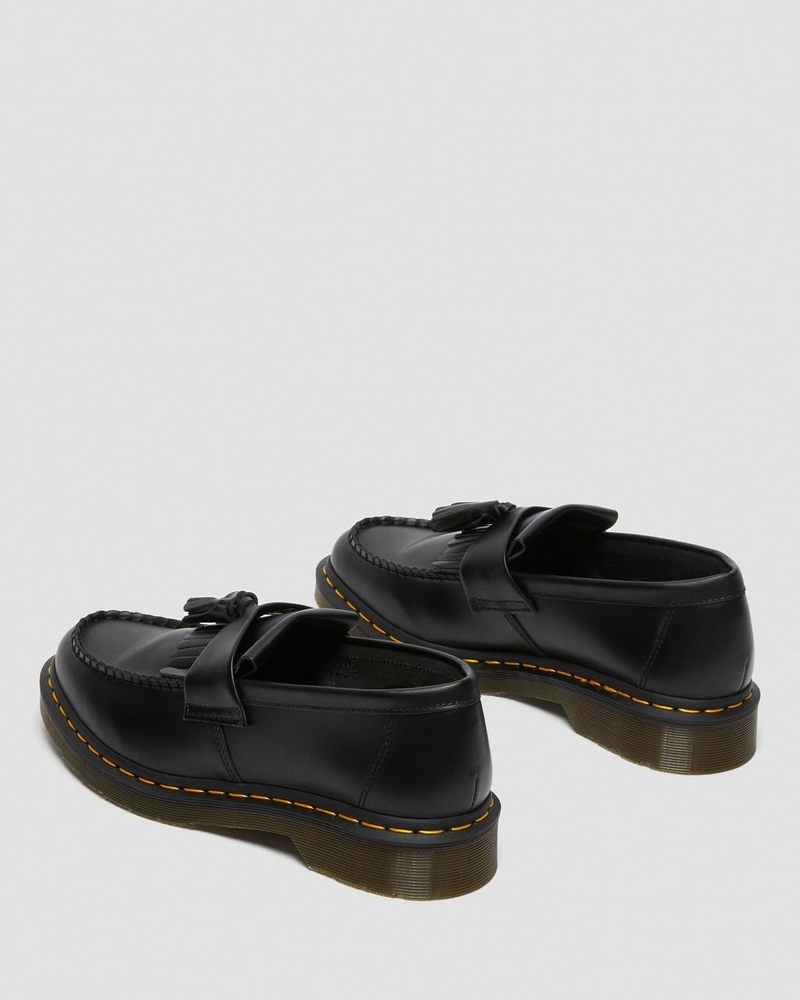 Dr Martin Martens Adrian Yellow Stitch Leather Tassel Loafers (Smooth Leather) Shoes Black | BG15-W0YE