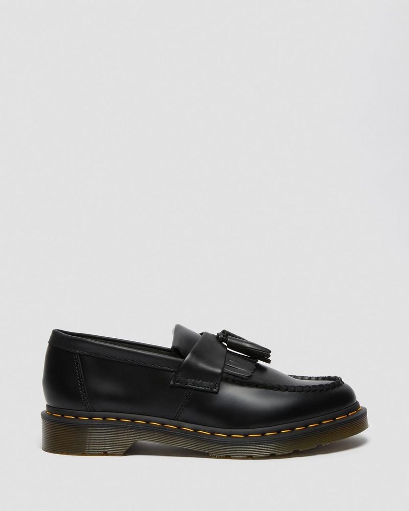 Dr Martin Martens Adrian Yellow Stitch Leather Tassel Loafers (Smooth Leather) Shoes Black | BG15-W0YE