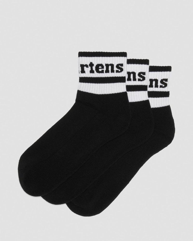 Dr Martin Martens Athletic Logo Cotton Blend Short 3-Pack Socks (Cotton Blend) Socks Black | VV80-W1AP