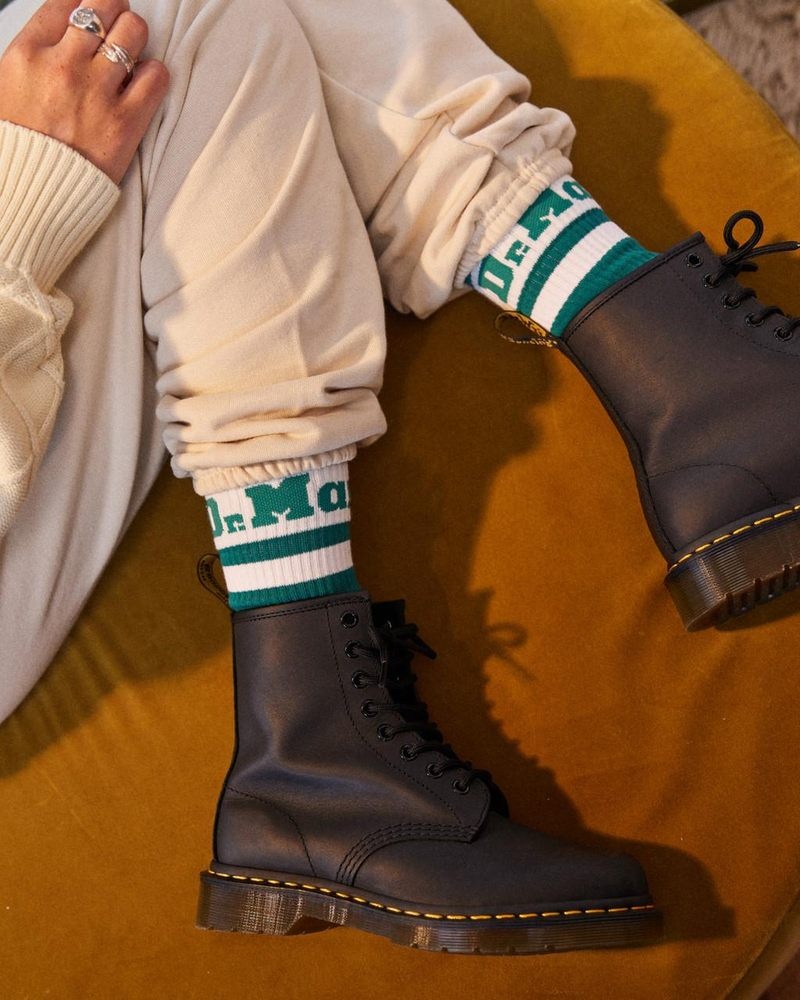 Dr Martin Martens Athletic Logo Organic Cotton Blend Socks (Cotton Blend) Socks Teal Green | NN56-O6PS