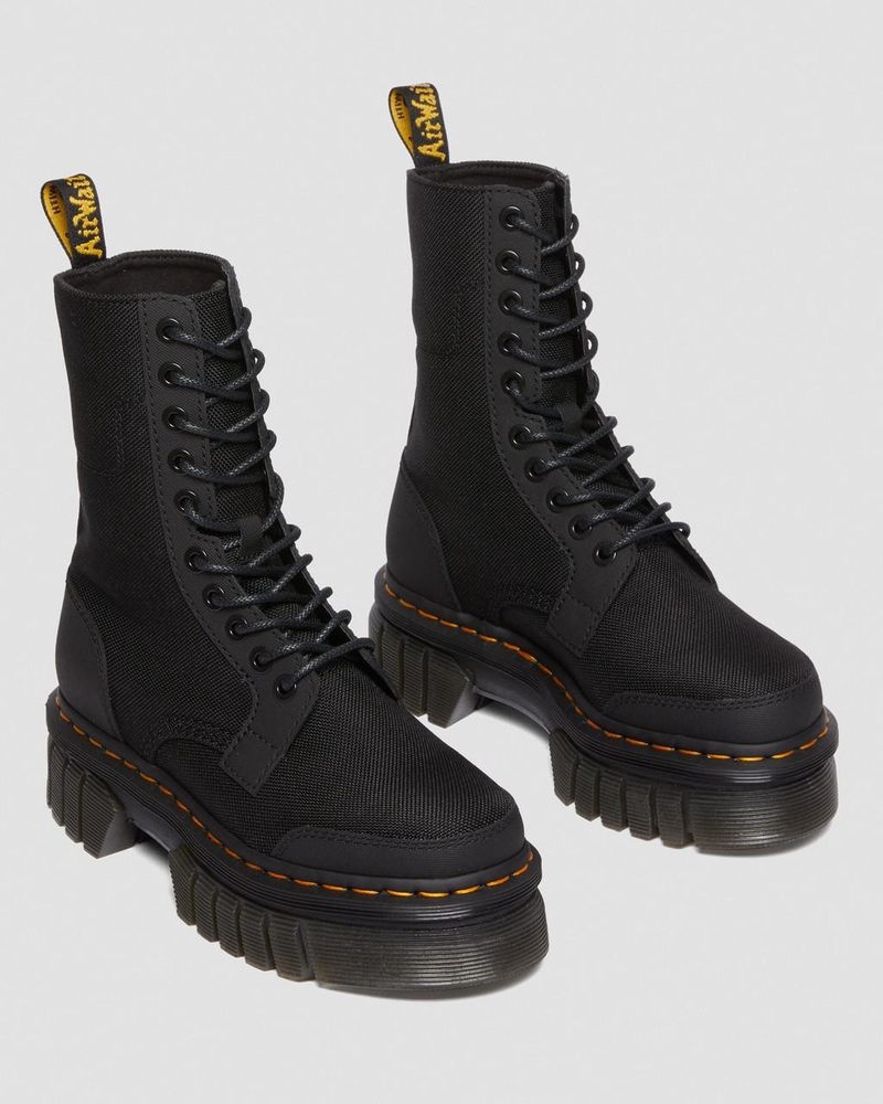 Dr Martin Martens Audrick 10-Eye Poly & Leather Platform Boots (Ajax+Extra Tough 50/50) Boots Black | AD45-Q2ES