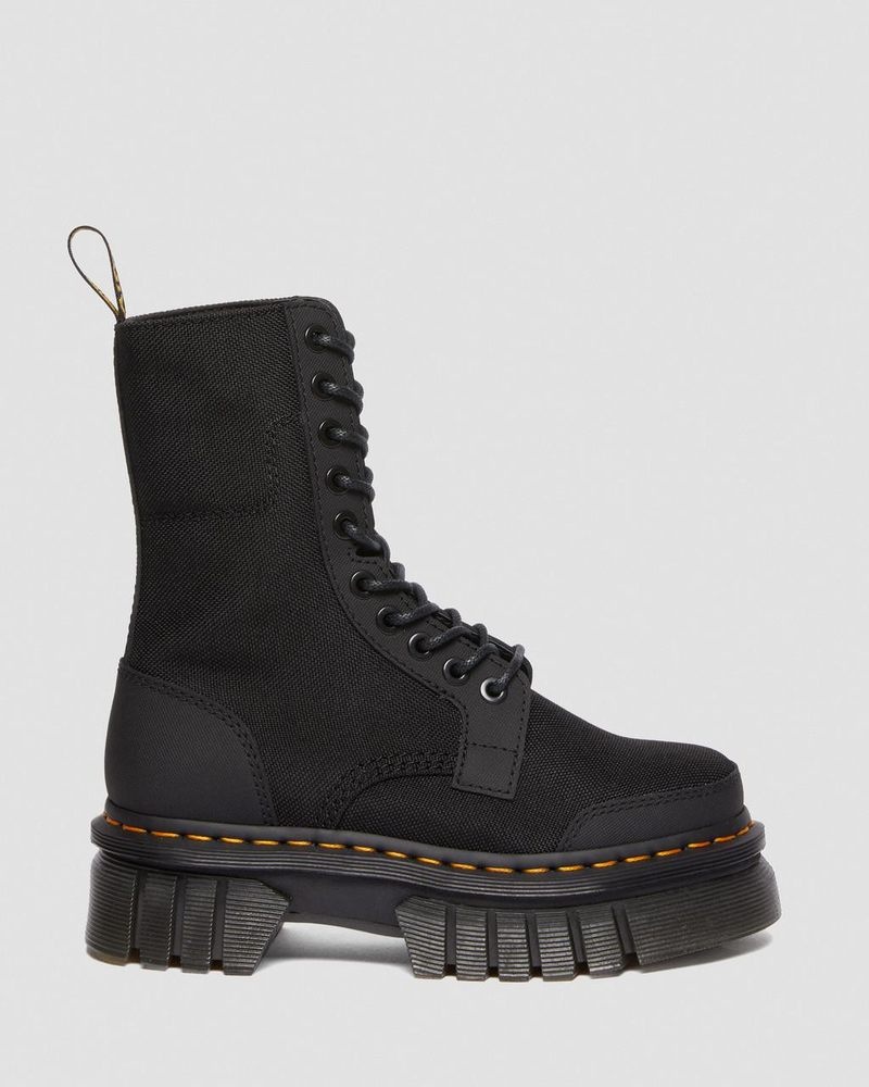 Dr Martin Martens Audrick 10-Eye Poly & Leather Platform Boots (Ajax+Extra Tough 50/50) Boots Black | CY85-U9BF