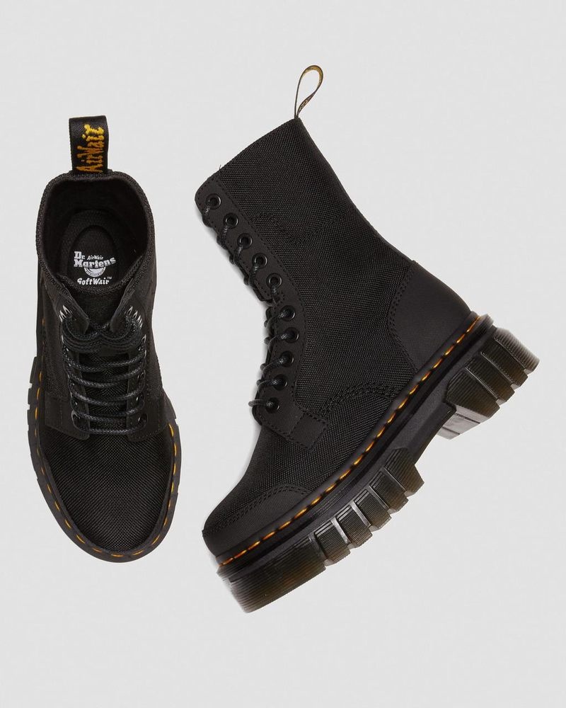 Dr Martin Martens Audrick 10-Eye Poly & Leather Platform Boots (Ajax+Extra Tough 50/50) Boots Black | CY85-U9BF