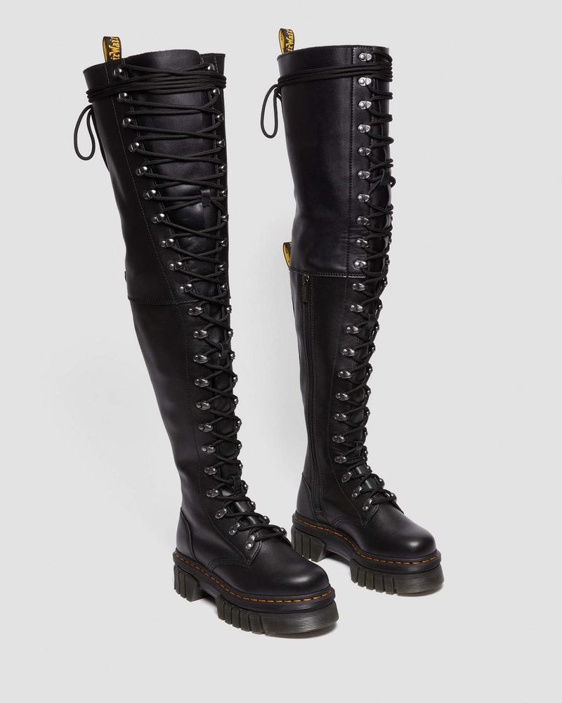 Dr Martin Martens Audrick 22-Eye Extreme Lace Knee High Platform Botos (Nappa Lux) Platforms Boots Black | QF35-P9RF