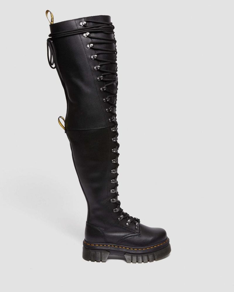 Dr Martin Martens Audrick 22-Eye Extreme Lace Knee High Platform Botos (Nappa Lux) Platforms Boots Black | QF35-P9RF