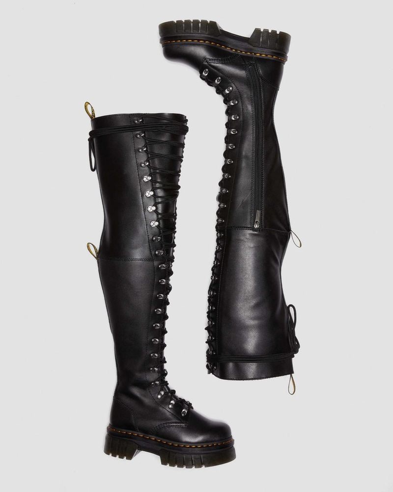 Dr Martin Martens Audrick 22-Eye Extreme Lace Knee High Platform Botos (Nappa Lux) Platforms Boots Black | QF35-P9RF