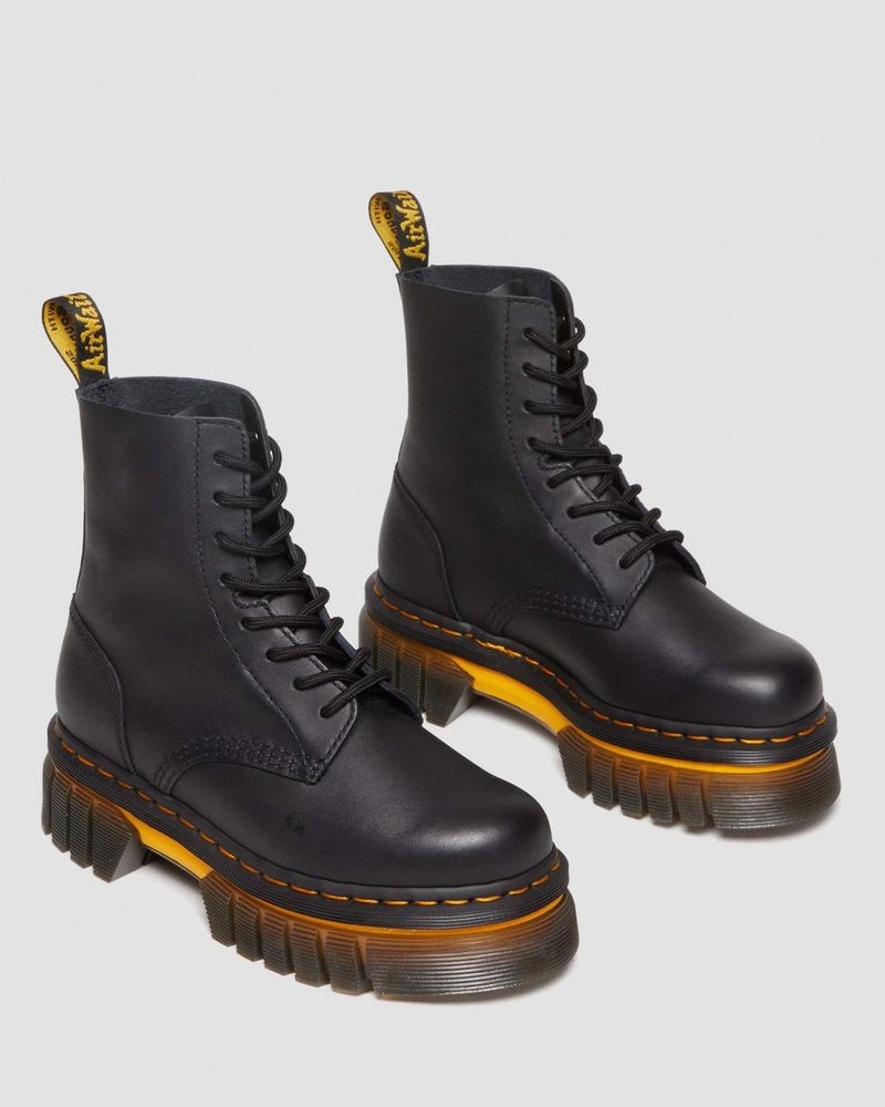 Dr Martin Martens Audrick Contrast Sole Leather Platform Ankle Boots (Polished Lucido) Boots Black | JK82-L2CF