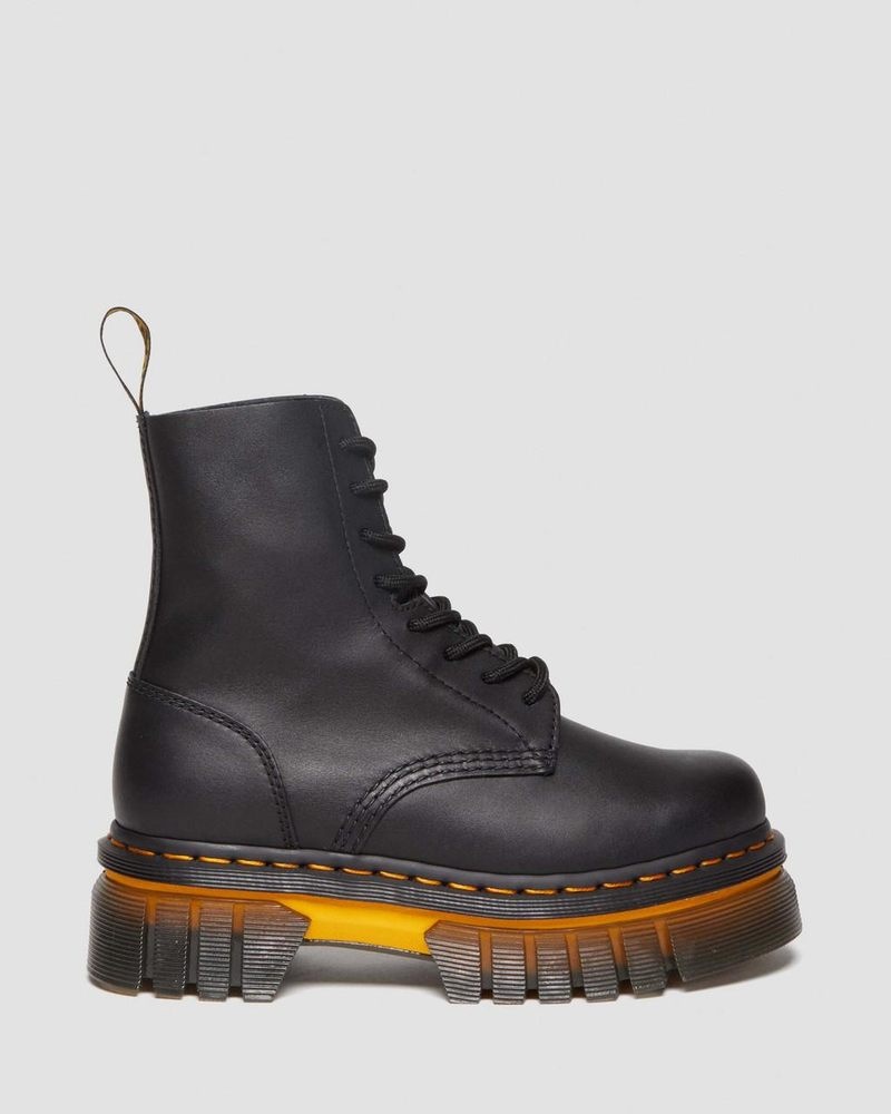 Dr Martin Martens Audrick Contrast Sole Leather Platform Ankle Boots (Polished Lucido) Boots Black | JK82-L2CF