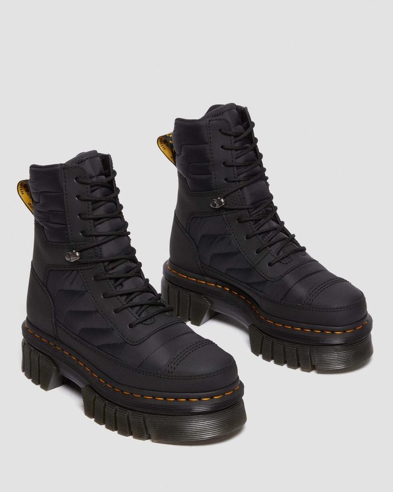 Dr Martin Martens Audrick Quilted Platform Ankle Boots (Rubberised Leather+Warm Quilted) Platforms Boots Black | FD25-P9BH