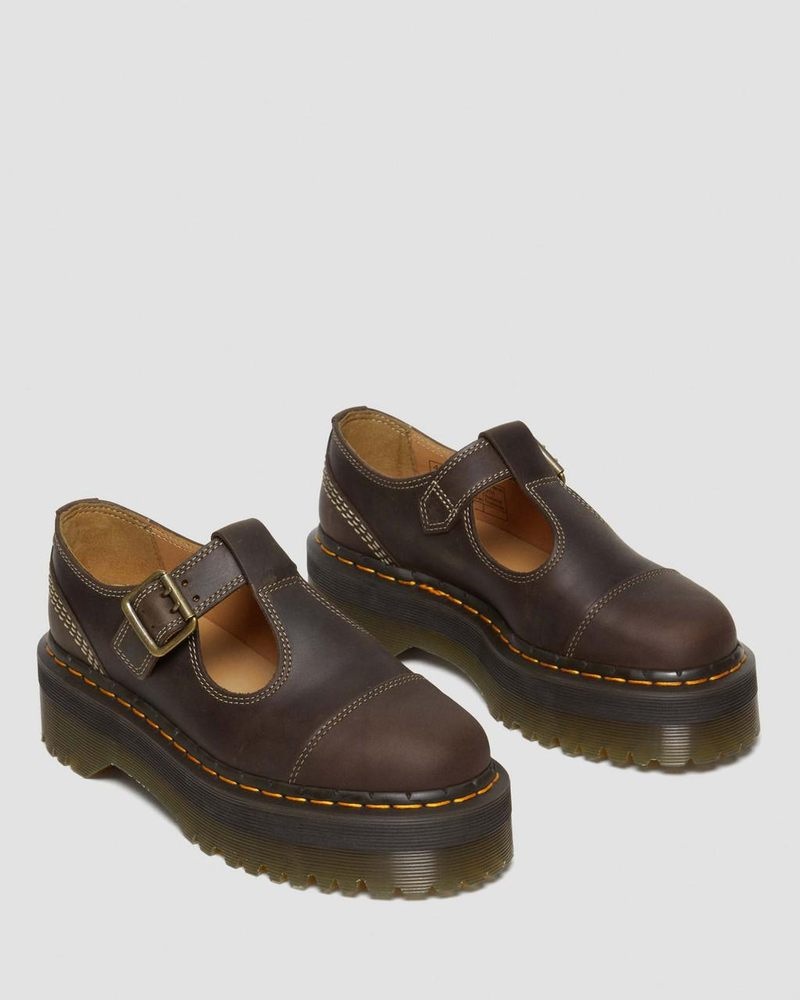 Dr Martin Martens Bethan Arc Crazy Horse Leather Platform Mary Jane Shoes (Crazy Horse) Platforms Shoes Dark Brown | EJ02-M2IW