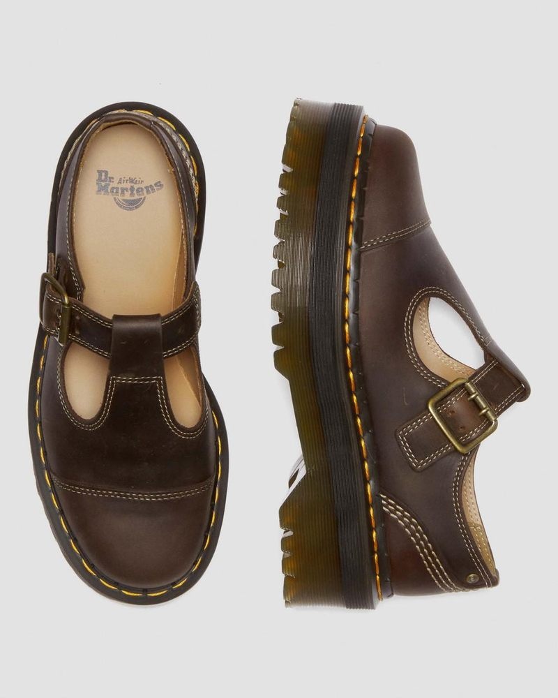 Dr Martin Martens Bethan Arc Crazy Horse Leather Platform Mary Jane Shoes (Crazy Horse) Platforms Shoes Dark Brown | EJ02-M2IW