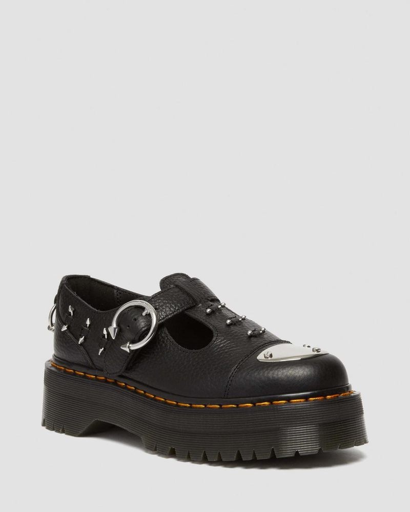 Dr Martin Martens Bethan Piercing Leather Platform Mary Jane Shoes (Milled Nappa) Platforms Shoes Black | IG24-W0LP