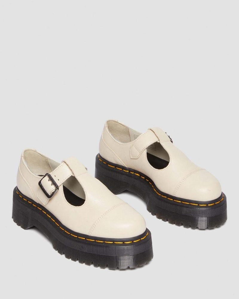 Dr Martin Martens Bethan Pisa Leather Platform Mary Jane Shoes (Pisa) Platforms Shoes Parchment Beige | SE41-O0YN