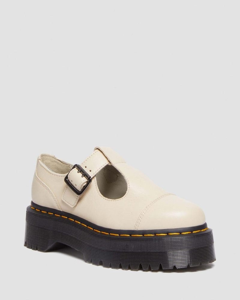 Dr Martin Martens Bethan Pisa Leather Platform Mary Jane Shoes (Pisa) Platforms Shoes Parchment Beige | SE41-O0YN