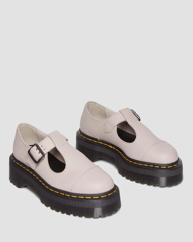 Dr Martin Martens Bethan Pisa Leather Platform Mary Jane Shoes (Pisa) Platforms Shoes Vintage Taupe | PR86-N5KG