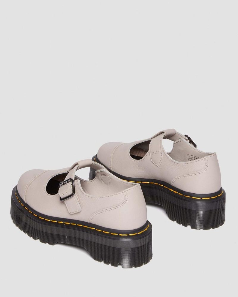 Dr Martin Martens Bethan Pisa Leather Platform Mary Jane Shoes (Pisa) Platforms Shoes Vintage Taupe | PR86-N5KG