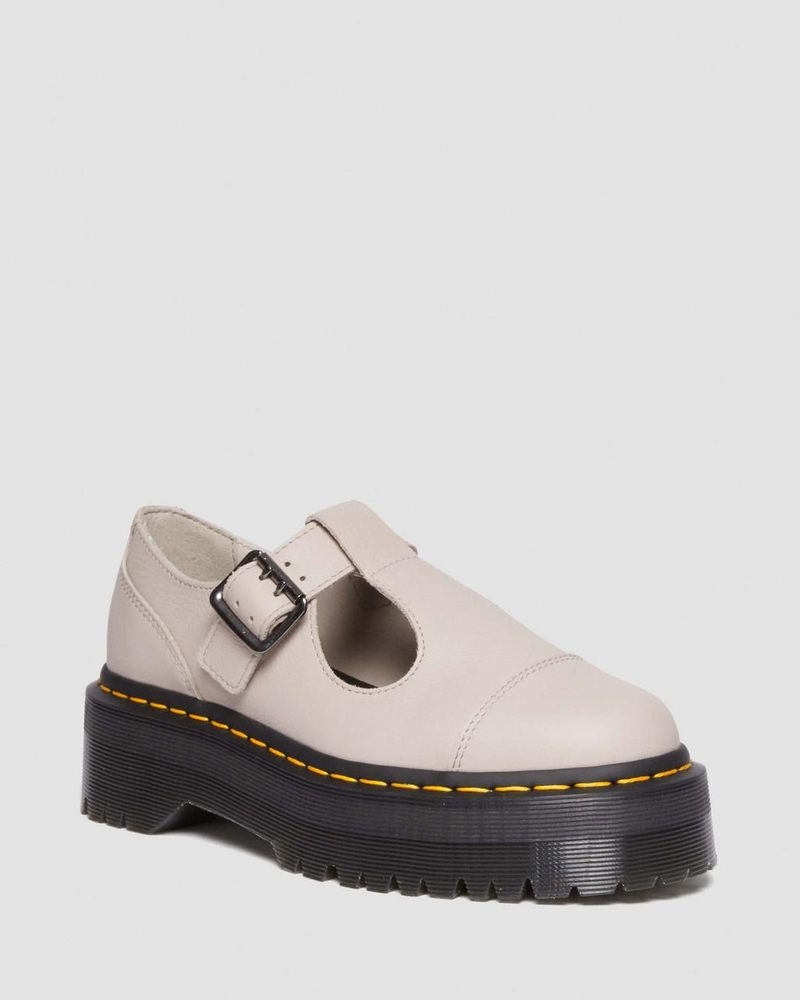 Dr Martin Martens Bethan Pisa Leather Platform Mary Jane Shoes (Pisa) Platforms Shoes Vintage Taupe | PR86-N5KG