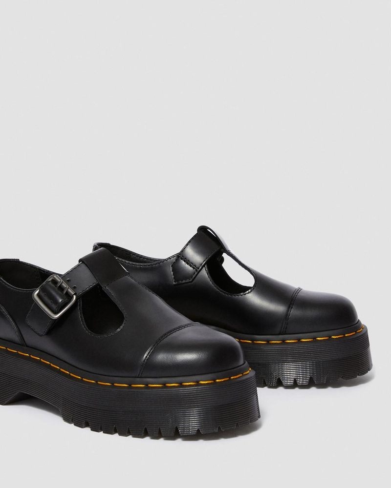 Dr Martin Martens Bethan Polished Smooth Leather Platform Shoes (Polished Smooth) Platforms Shoes Black | OW77-O5DF